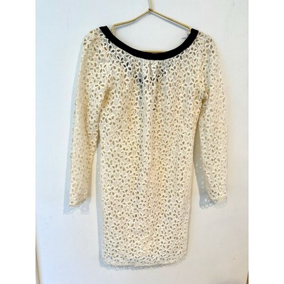 Milly Cream/Black Eyelet Shift Mini Dress Women's Size 2 Coquette Preppy Dainty - Picture 11 of 16